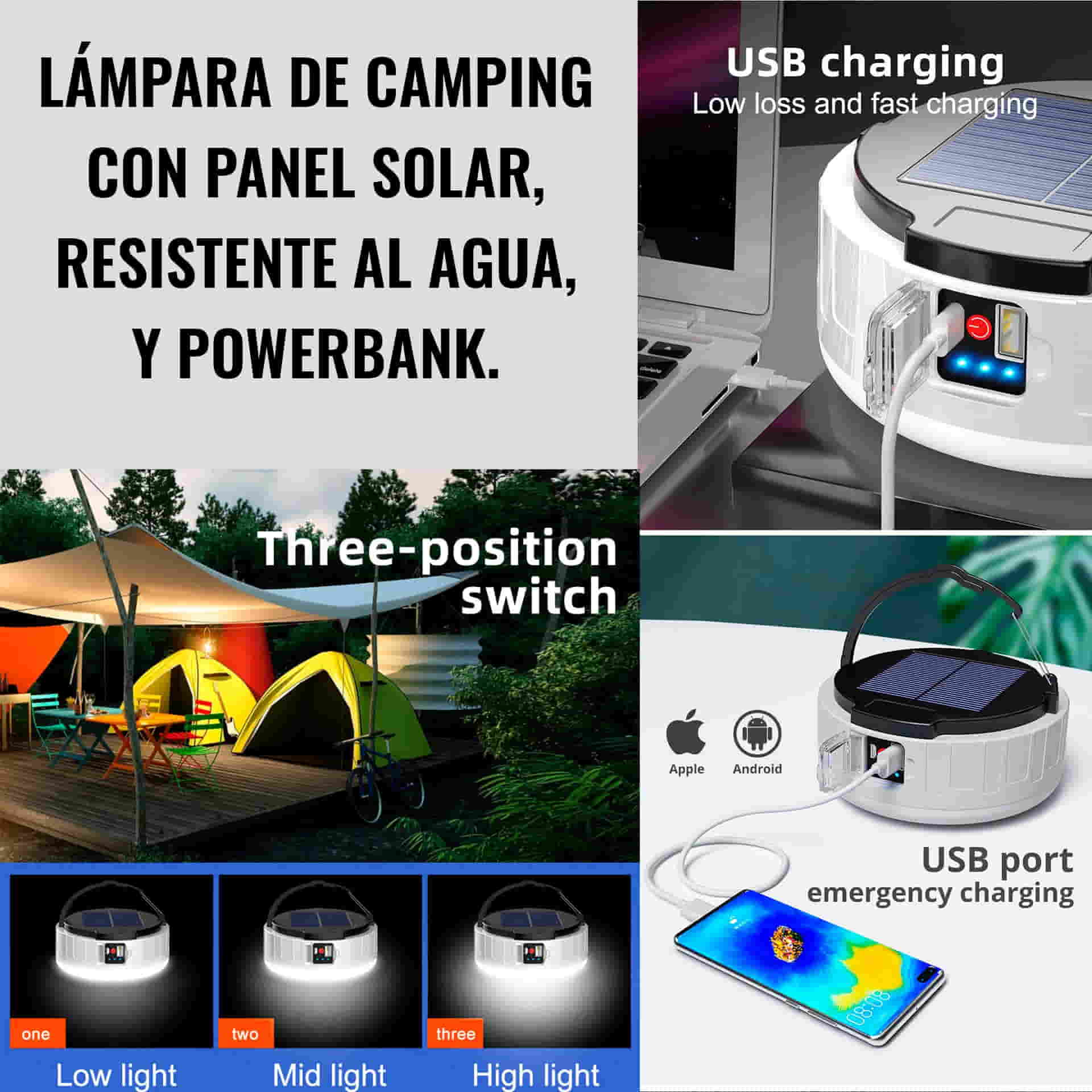 Lámpara de camping con panel solar