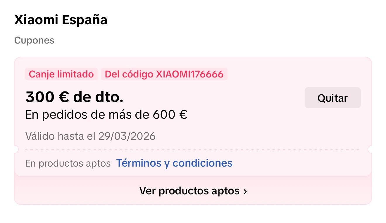 Cupón XIAOMI176666 300 euros descuento Xiaomi 17 TikTok Shop
